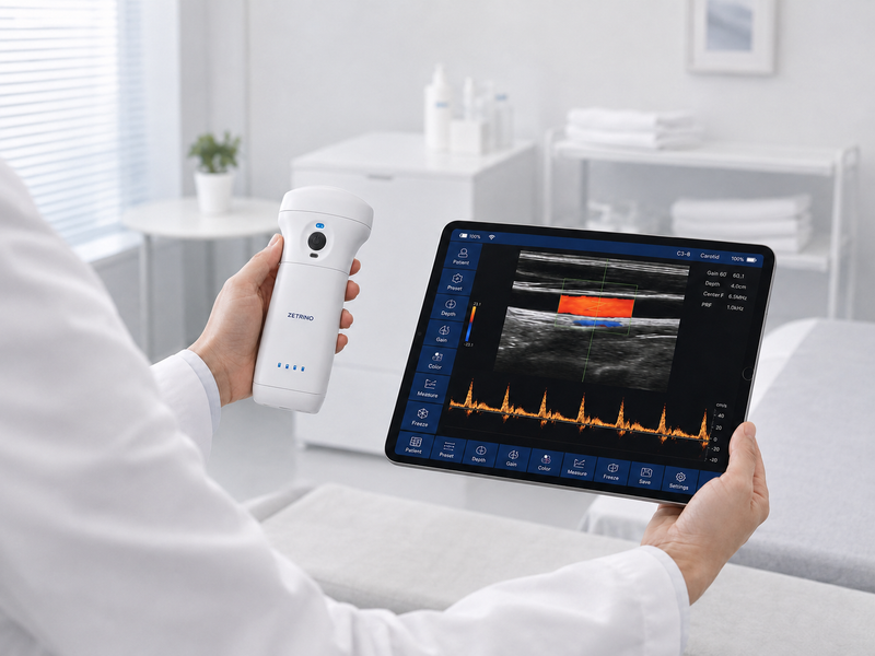 Zetrino wireless ultrasound workflow with tablet interface