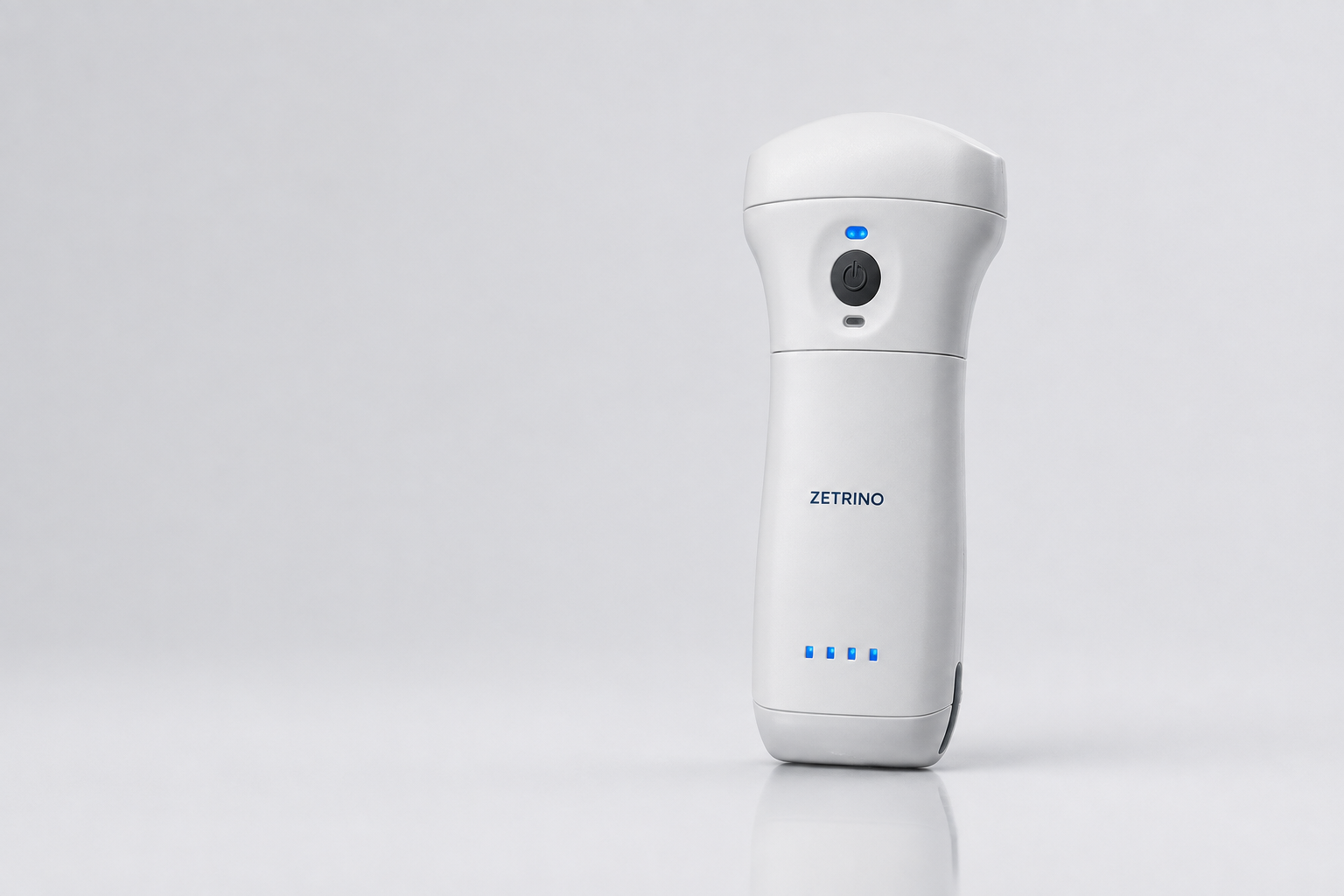 Complete Zetrino wireless ultrasound probe on a clean studio background